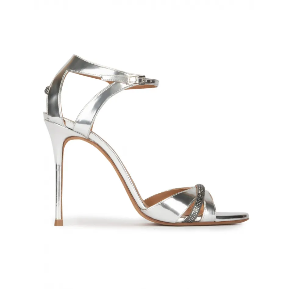 Anique Silver party high heel sandals in metallic leather