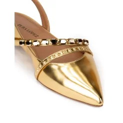 Anquetta Slingback point-toe flats in gold mirrored leather