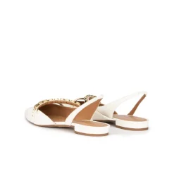 Anquetta Slingback point-toe flats in off-white leather