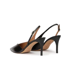Aquamarie Mid heel slingback shoes in black leather