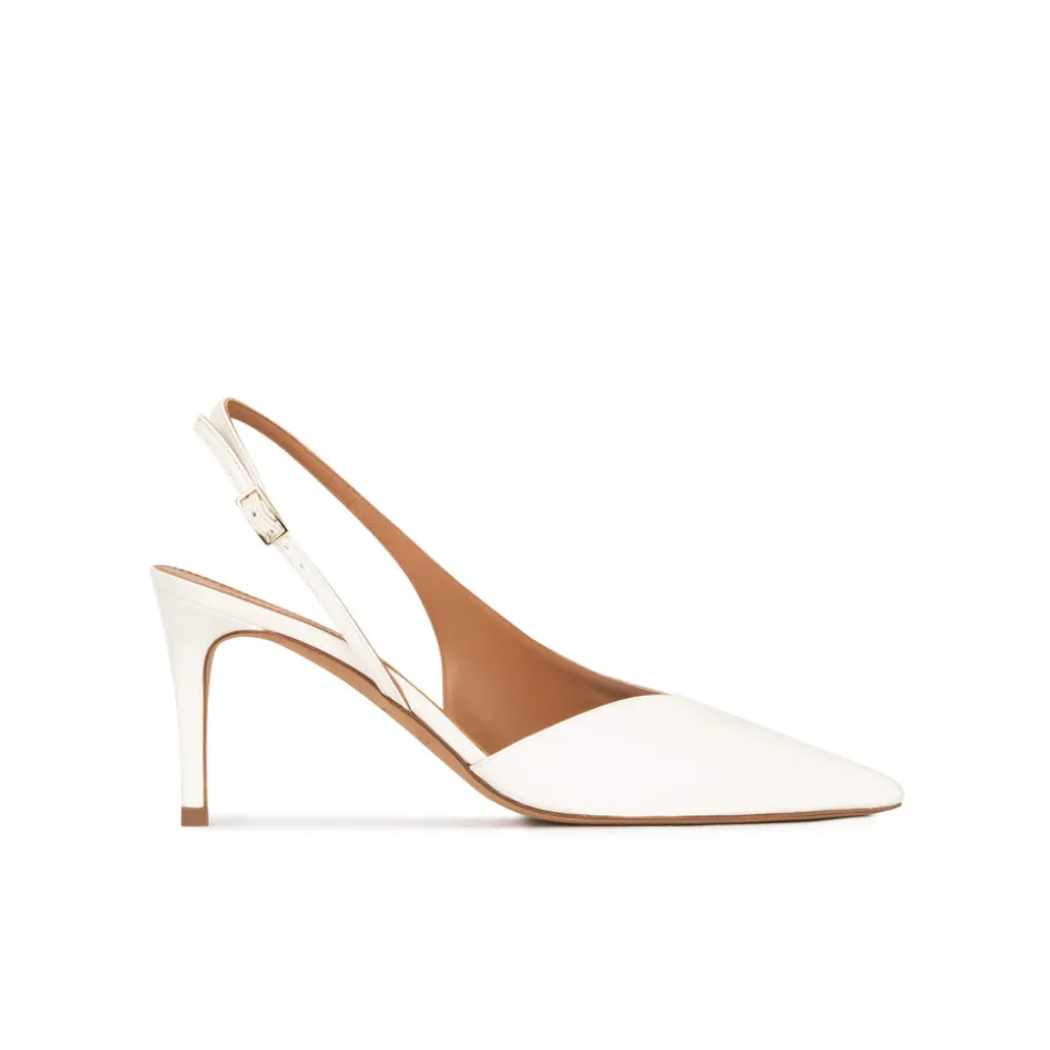 Aquamarie Mid-heel pointed toe slingback shoes in off-white leather