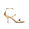 Aquaria Ankle-strap mid heel sandals in mirrored gold leather