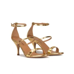Aquaria Ankle-strap mid heel sandals in mirrored gold leather