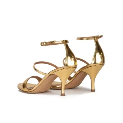 Aquaria Ankle-strap mid heel sandals in mirrored gold leather
