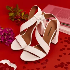 Aquira High block heel sandals in off-white leather