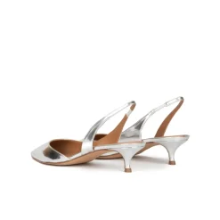 Blanque Slingback kitten heel pumps in silver mirrored leather