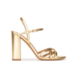 Coque Gold high block heel sandals in metallic leather