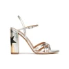 Coque Star detailed high block heel sandals in metallic leather