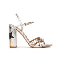 Coque Star detailed high block heel sandals in metallic leather