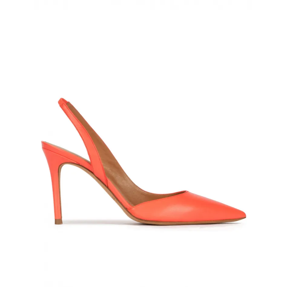 Danique Slingback high heel point-toe pumps in coral leather