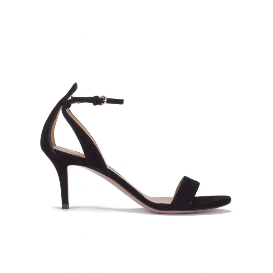 Fantine Black suede ankle strap mid heel sandals