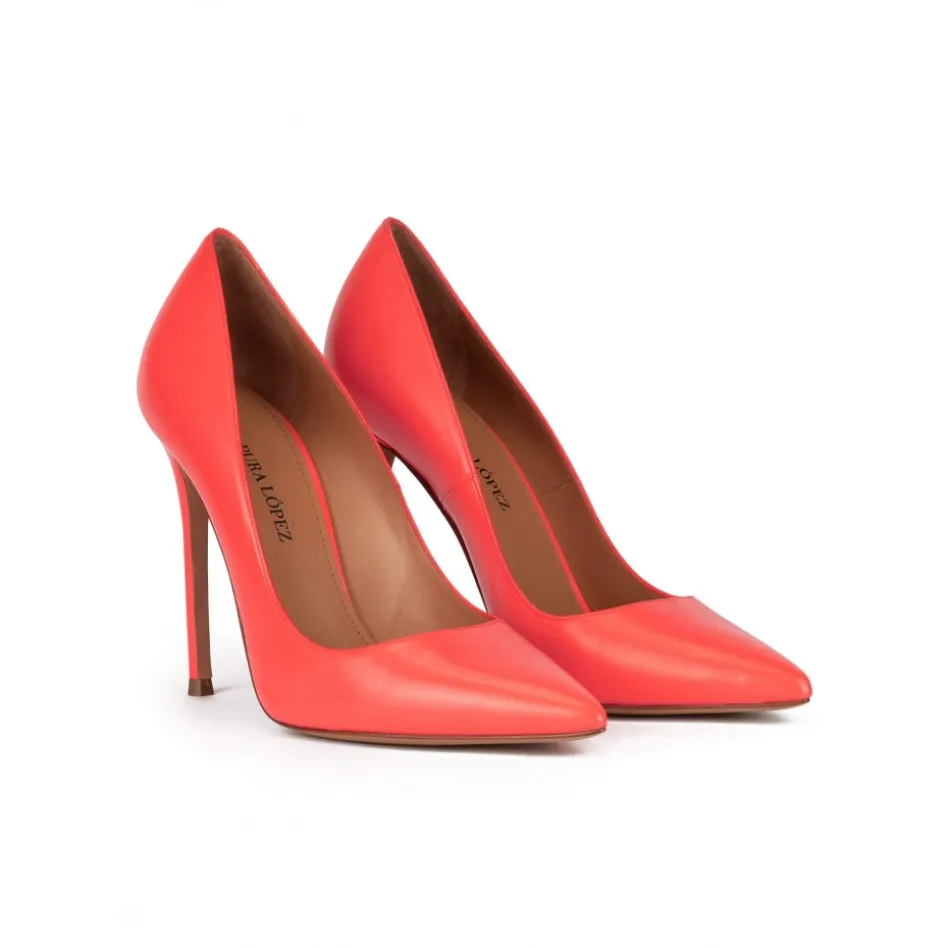 Kameron Heeled point-toe pumps in coral leather