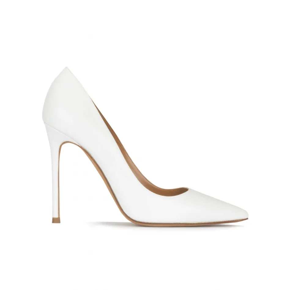 Kameron White leather high heel pointy toe pumps