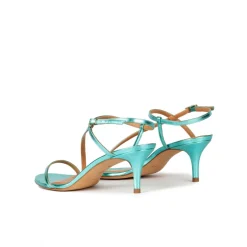 Laquenda Strappy mid heel sandals in aquamarine metallic leather