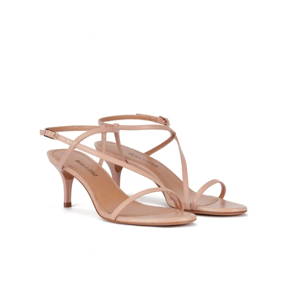 Laquenda Strappy mid stiletto heel sandals in nude leather