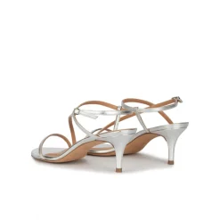 Laquenda Strappy mid-heeled sandals in silver metallic leather