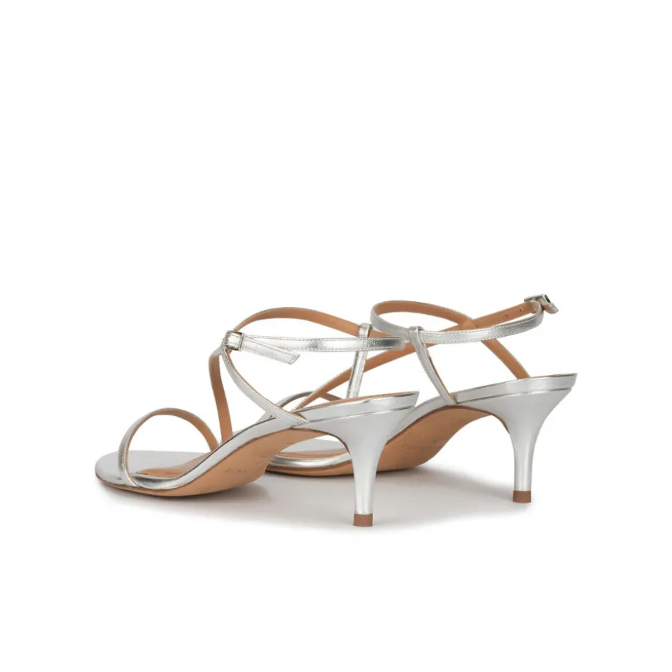 Laquenda Strappy mid-heeled sandals in silver metallic leather