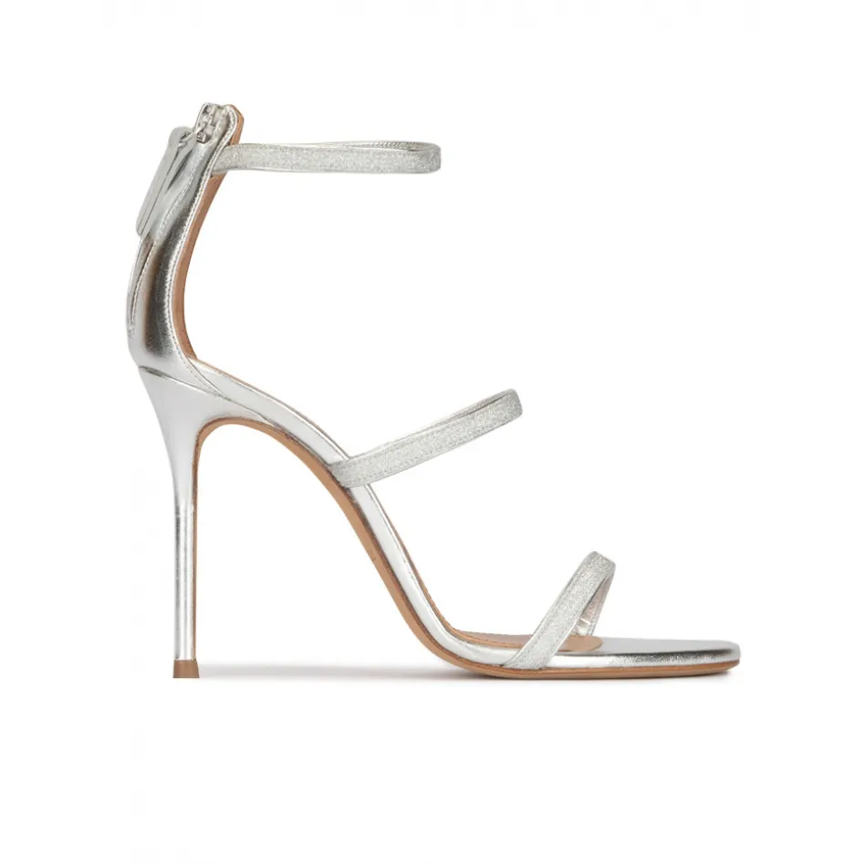 Laquisha Silver party high heel sandals in metallic leather and glitter