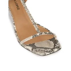 Leonique Snake-effect leather t-bar mid heel sandals