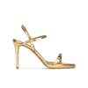 Marquel Crystal embellished platform high heel sandals in gold leather