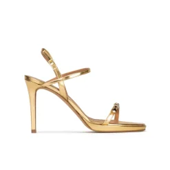 Marquel Crystal embellished platform high heel sandals in gold leather