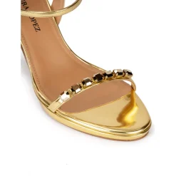 Marquel Crystal embellished platform high heel sandals in gold leather
