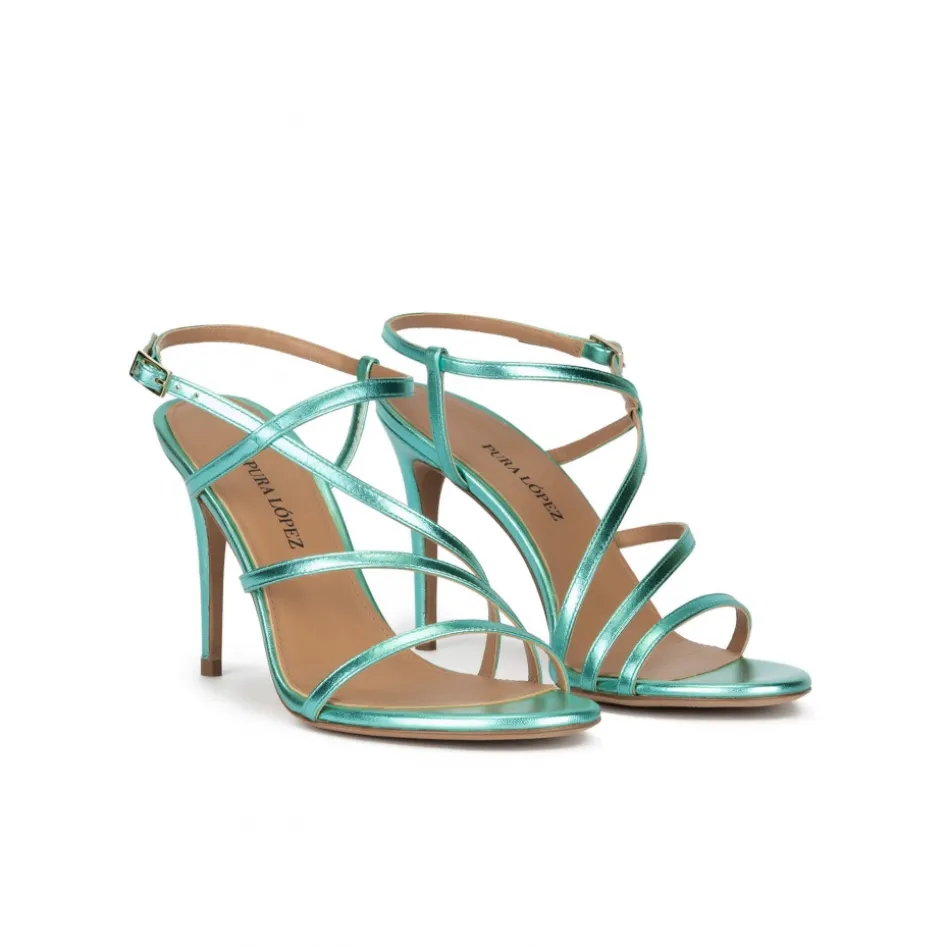 Marquesa Aquamarine high heel sandals with metallic leather straps