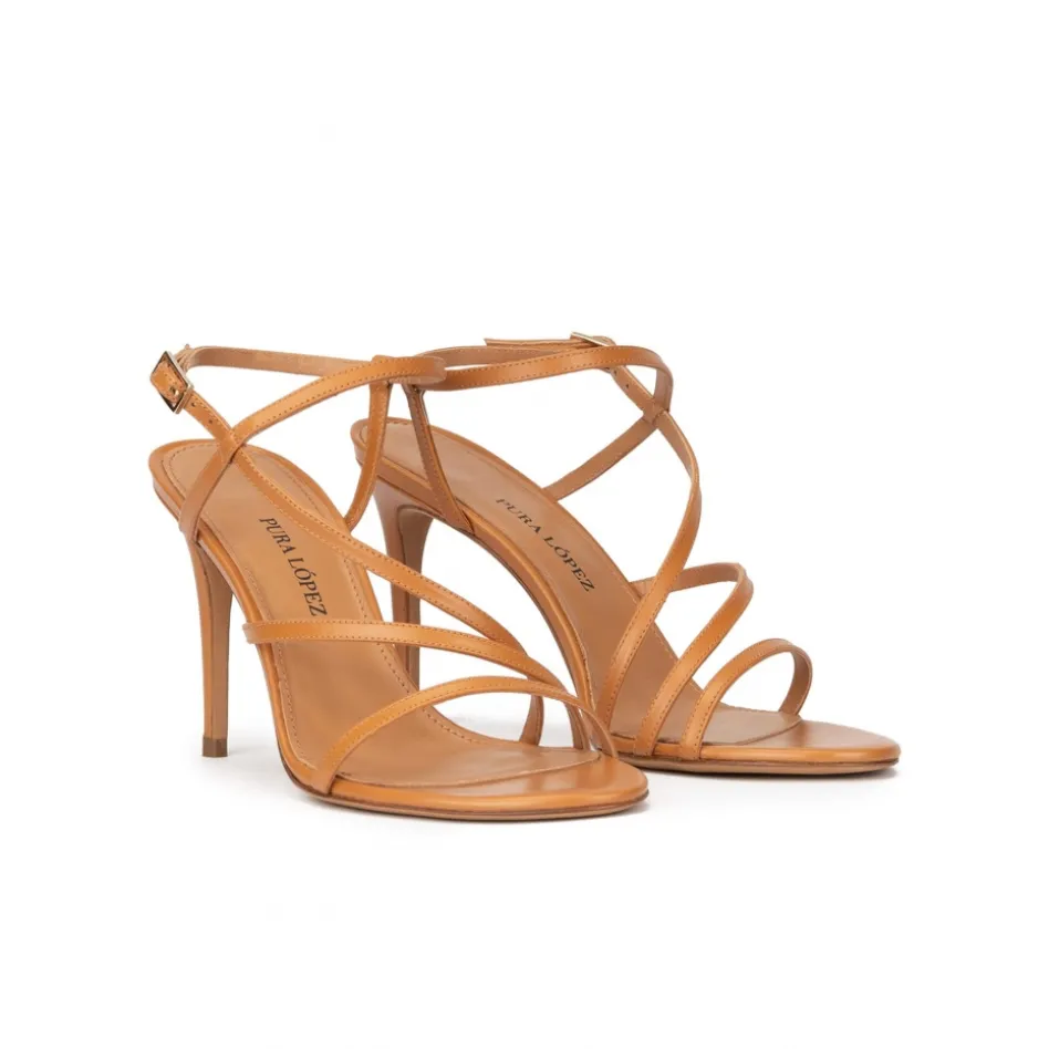 Marquesa Strappy high-heeled sandals in camel leather