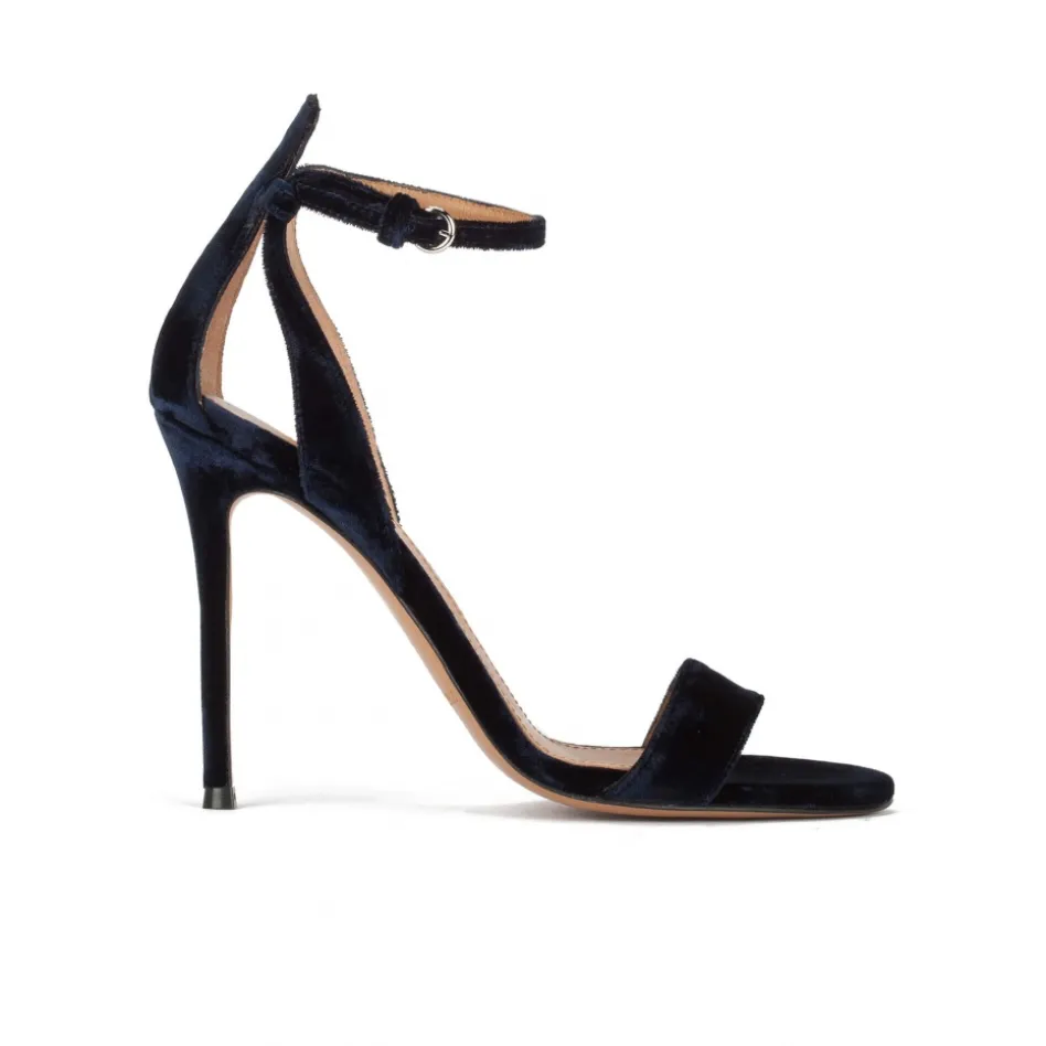 Martina Ankle strap high heel sandals in night blue velvet