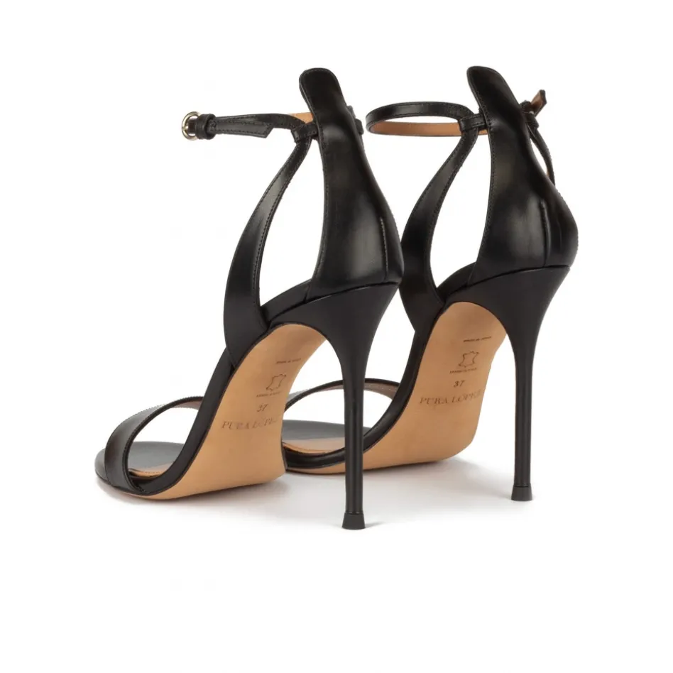 Martina Ankle strap high stiletto heel sandals in black leather
