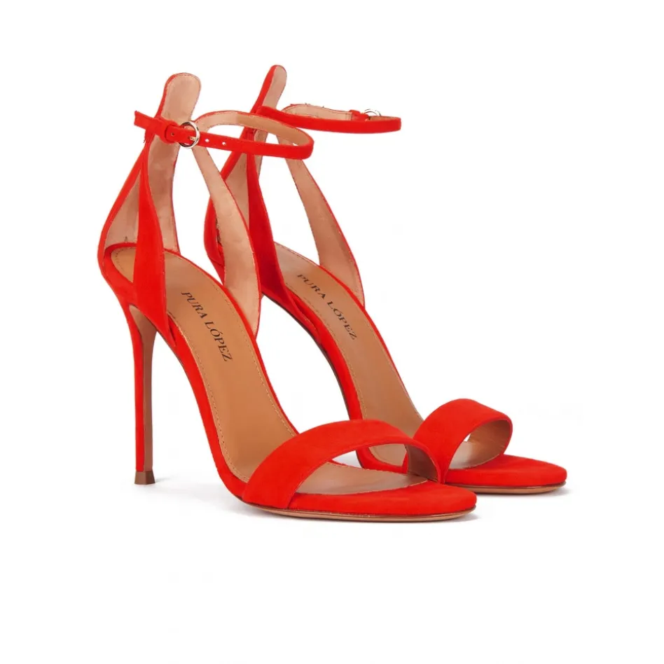 Martina High heel ankle strap sandals in red suede