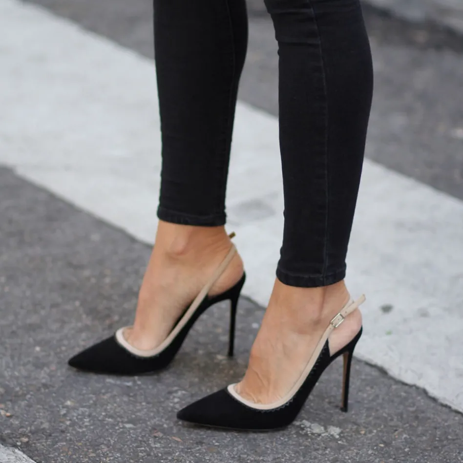 Melany Black heeled slingback pumps