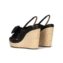 Miquela Black satin high wedge sandals
