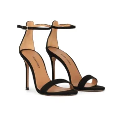 Monique Black suede ankle strap high heel sandals