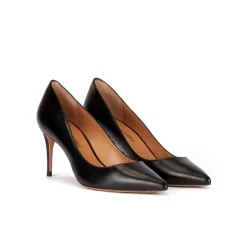 Oana Point-toe mid heel pumps in black leather