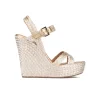 Olivia High wedge sandals in platin satin raffia