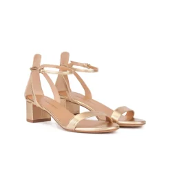Oneida Strappy mid block heel sandals in gold metallic leather