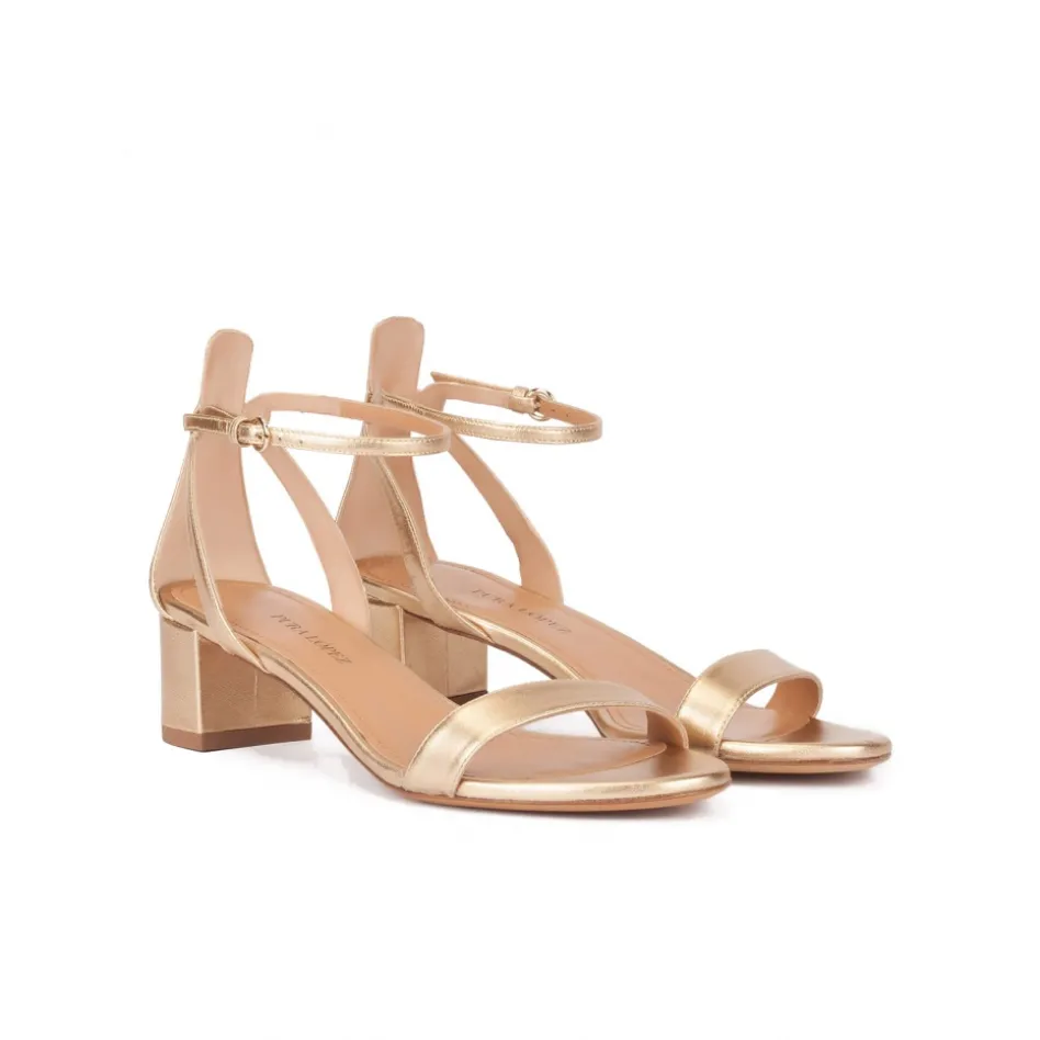 Oneida Strappy mid block heel sandals in gold metallic leather