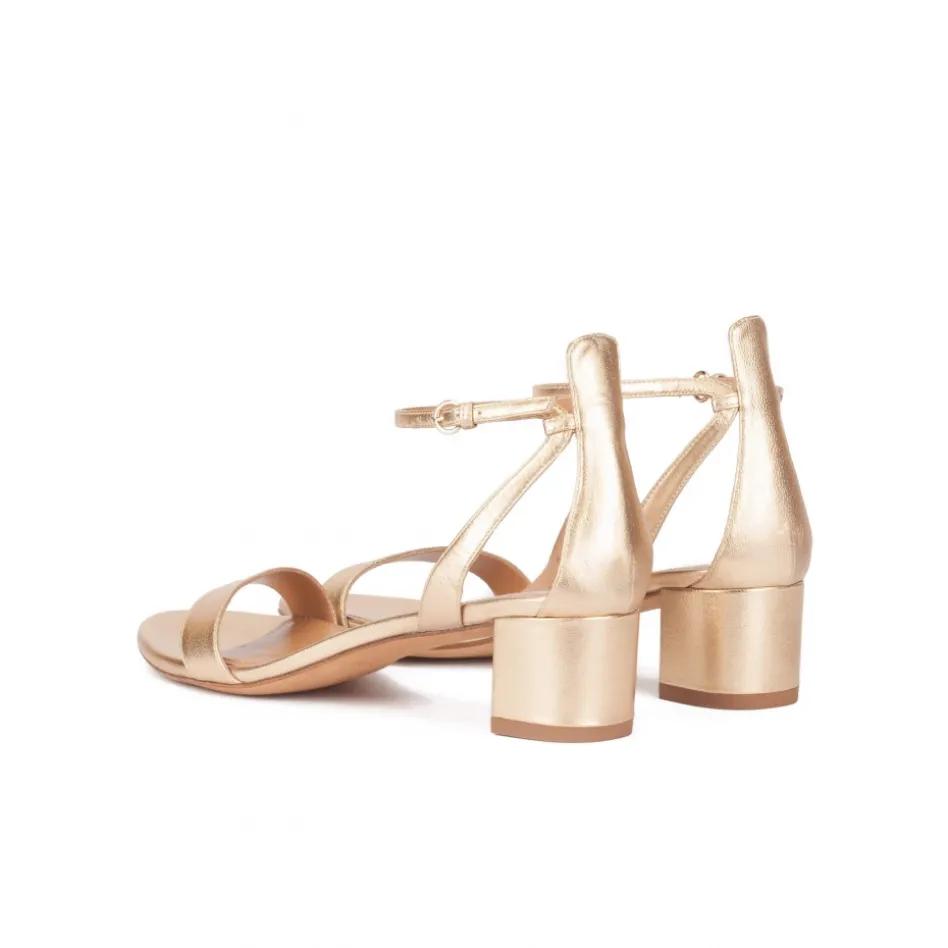 Oneida Strappy mid block heel sandals in gold metallic leather
