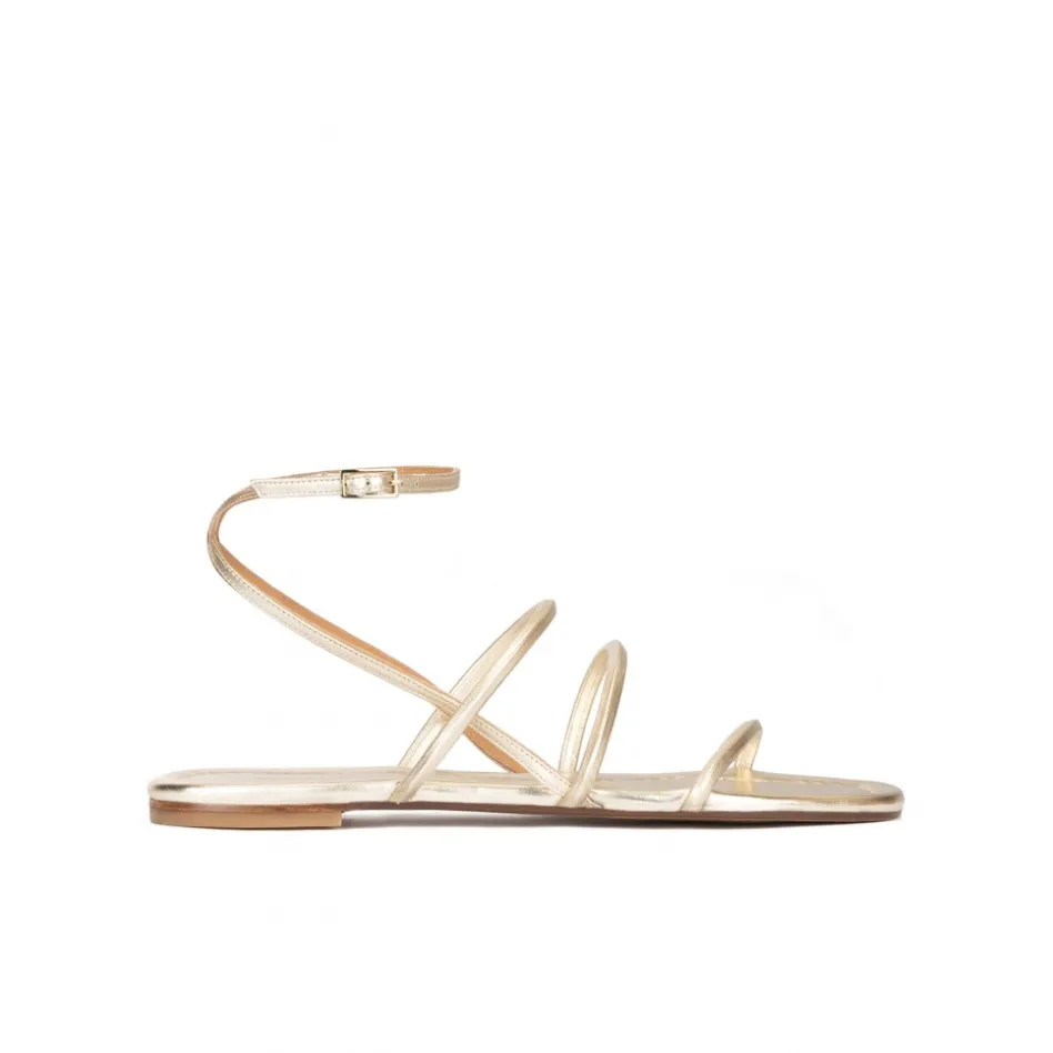 Ophelia Ankle strap flat sandals in platin metallic leather
