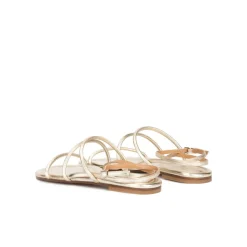 Ophelia Ankle strap flat sandals in platin metallic leather