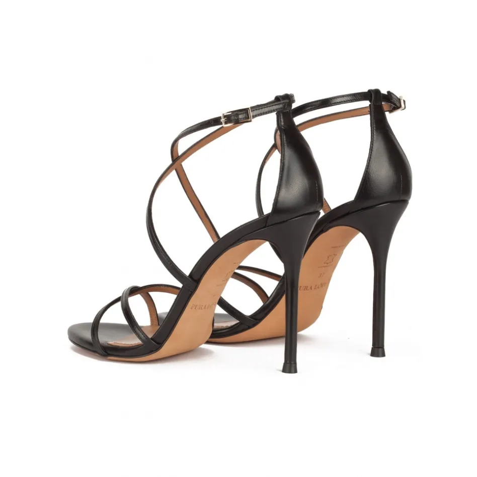 Oria High heel sandals with crossed straps in black leather