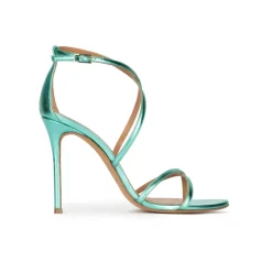 Oria Strappy high-heeled sandals in aquamarine metal leather