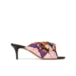 Orquidea Bow detailed mid heel mules in printed fabric