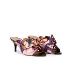 Orquidea Bow detailed mid heel mules in printed fabric