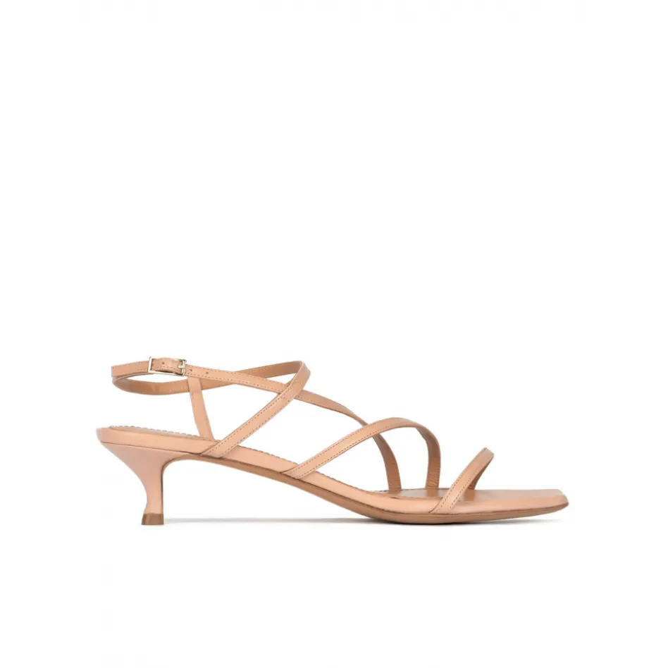 Quebec Mid heel sandal in nude leather with strappy design