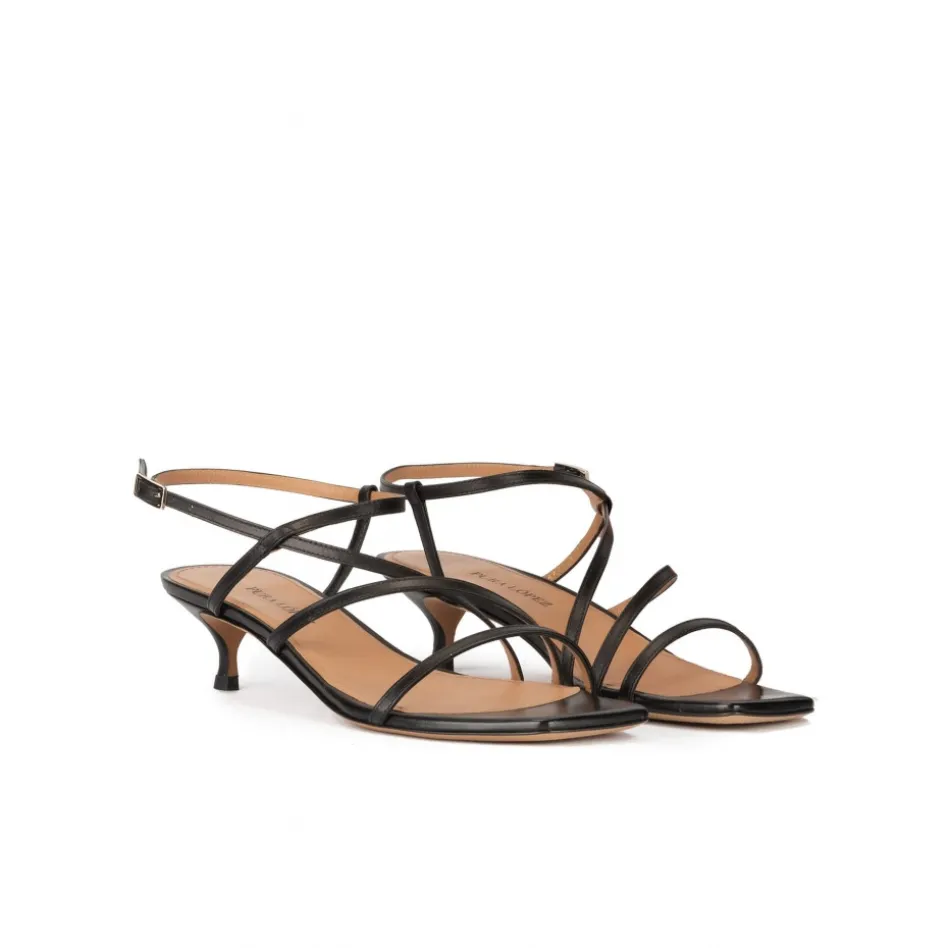 Quebec Strappy mid heel sandals in black leather