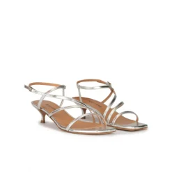 Quebec Strappy mid heel sandals in silver metallic leather