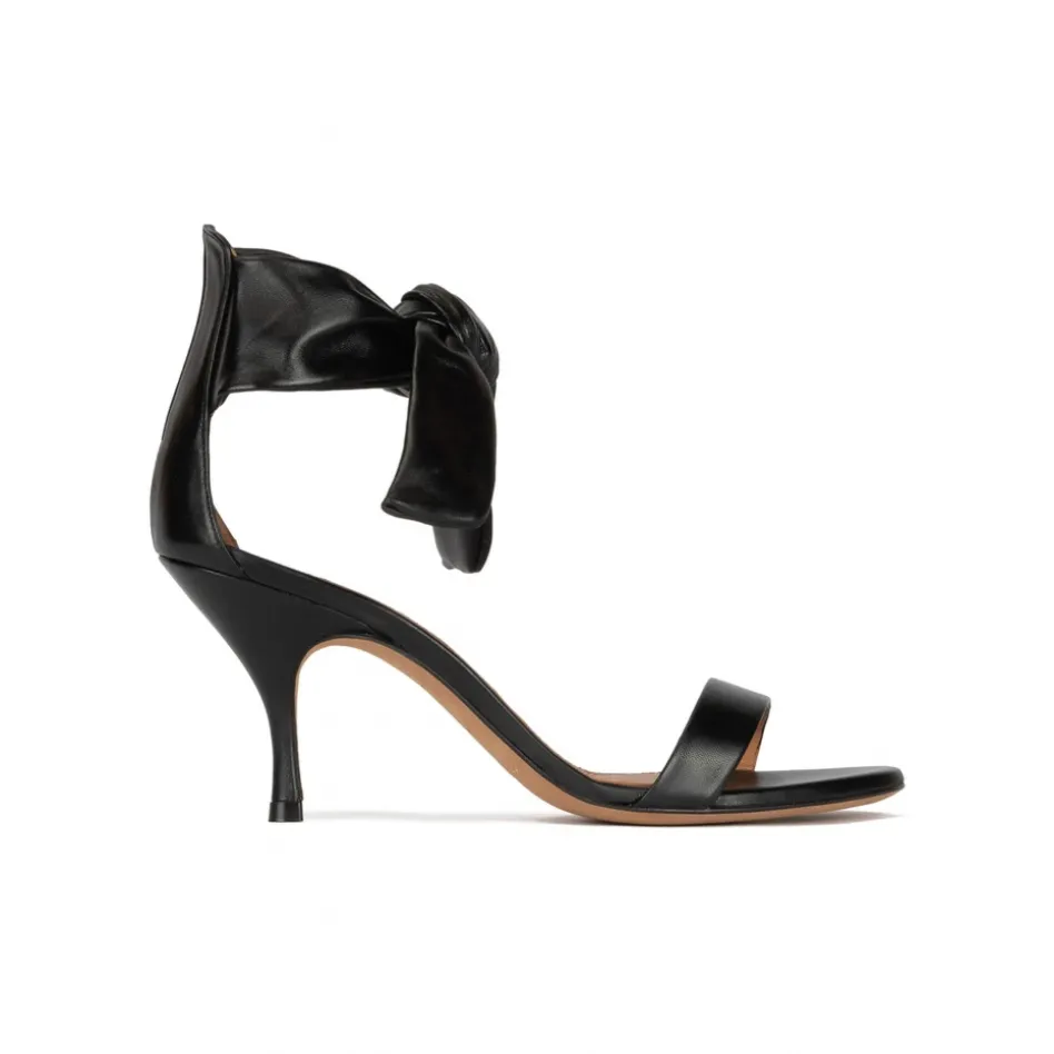 Quelea Bow-embellished black leather mid heel sandals