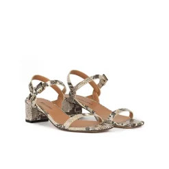 Queralt Mid block heel sandals in snake-effect leather with ankle strap